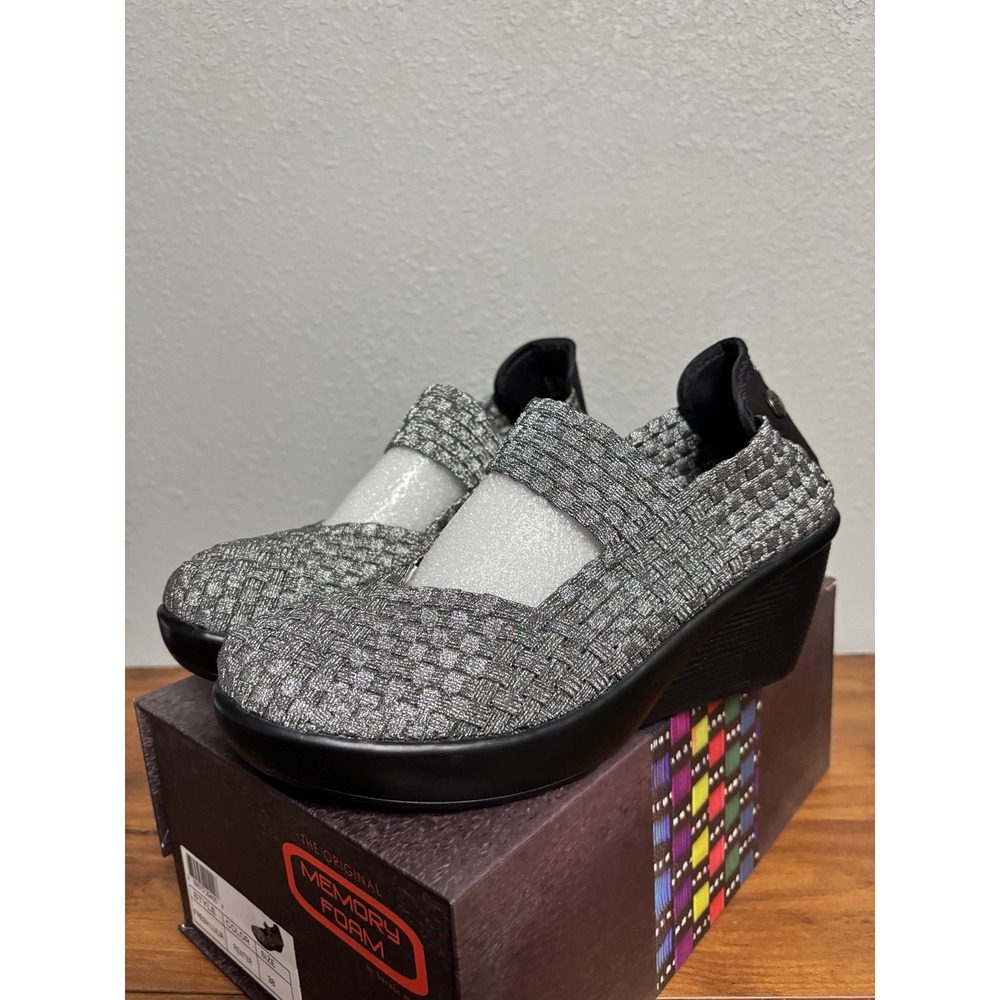 Bernie Mev Fresh Lulia Pewter Woven Wedge Pumps Size 38 US 7.5-8 - Picture 1 of 7